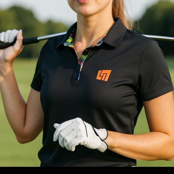 Loudmouth Tops - Loudmouth Golf Women's Black Short Sleeve Polo Shirt  Logo Colorful‎ Collar L